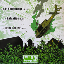Load image into Gallery viewer, Album cover with helicopter, marijuana plants, and text on a green and white background