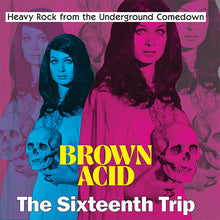 Charger l'image dans la galerie, Album cover with two women holding skulls and text 'Brown Acid: The Sixteenth Trip' on a pink background.