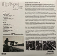 Load image into Gallery viewer, Back cover of a music album titled 'Brown Acid: The Thirteenth Trip' with text and images.