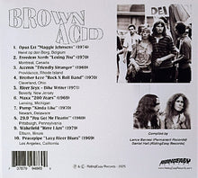 Load image into Gallery viewer, Album back cover with tracklist and photo of band members, featuring 'Brown Acid' title.