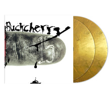 Load image into Gallery viewer, Vinyl record with gold disc and album cover featuring text and graphic design.