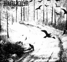 Load image into Gallery viewer, Black and white album cover art for Burzum featuring a dark forest scene with birds flying and a title translation 'If the Light Takes Us'.