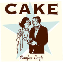 Load image into Gallery viewer, Album cover art for Cake's Comfort Eagle album featuring a stylized illustration of two characters, presumably the band members, in a vintage clothing style against a star-shaped background.