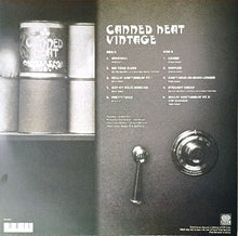 Load image into Gallery viewer, Vinyl record cover with 'Canned Heat Vintage' album design, featuring cans and a label.