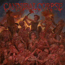 Load image into Gallery viewer, Album cover for &#39;Cannibal Corpse&#39; with a central figure holding an axe amidst skeletal and monstrous figures.