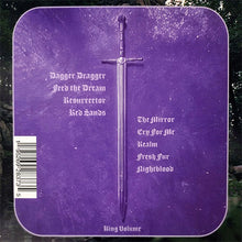 Cargar imagen en el visor de la galería, Purple album cover with a sword design and text on a dark background