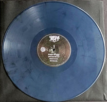 Load image into Gallery viewer, Blue vinyl record with a label on a gray background