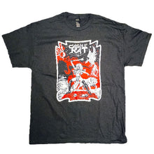 Cargar imagen en el visor de la galería, Black t-shirt with graphic design featuring a person and text on a white background