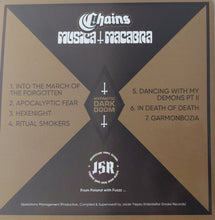 Cargar imagen en el visor de la galería, Album cover for &#39;Chains Musica Macabra&#39; with tracklist and branding on a black and gold background