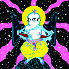 Load image into Gallery viewer, Colorful cartoon character with a yellow head and blue body against a starry background