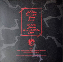 Load image into Gallery viewer, Vinyl record cover with red text on a black background