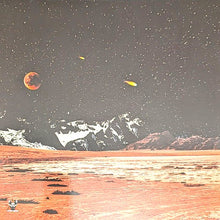 Cargar imagen en el visor de la galería, Desert landscape with mountains and a red planet in the sky
