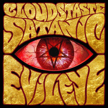 Load image into Gallery viewer, The image shows the cover of the cassette tape for the album 'Evil Eye' by Clouds Taste Satanic. It features a close-up of a red eye with a star in the center, surrounded by a yellow textured background with the band's name in stylized text.