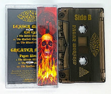 Load image into Gallery viewer, Cassette tape with skull and flame design and transparent cover with text.