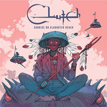Charger l'image dans la galerie, Album cover for 'Sunrise on Slaughter Beach' by Clutch with a person in a futuristic helmet and suit sitting on a creature.