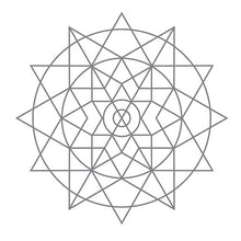 Load image into Gallery viewer, A geometric record cover art featuring a silver pinwheel design on a white background.