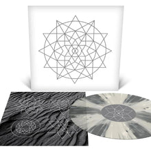 Load image into Gallery viewer, A geometric record cover art featuring a silver pinwheel design on a white background.