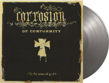 Charger l'image dans la galerie, Vinyl record with a black cover featuring gold text and design, including the title 'Corruption of Conformity' and 'In the arms of god'.