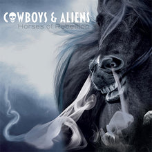 Load image into Gallery viewer, CD cover art featuring a stylized image of a horse with a skull in the background, and the text &#39;COWBOYS &amp; ALIENS Horses of Rebellion&#39;.