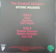 Load image into Gallery viewer, Vinyl record cover with text 'The Crooked Whispers Satanic Melodies' on a gray background