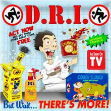 Cargar imagen en el visor de la galería, Advertisement for D.R.I. products featuring cartoon character and product packaging.