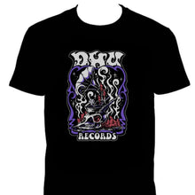 Load image into Gallery viewer, Black t-shirt with a graphic design and text on a white background