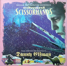 Load image into Gallery viewer, Album cover for &#39;Edward Scissorhands&#39; soundtrack with a stylized image of a character and scissors.