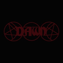 Cargar imagen en el visor de la galería, Red &#39;Dawn&#39; logo with pentagram design on a black background