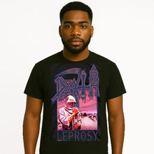 Load image into Gallery viewer, Person wearing a black t-shirt with a graphic design and text