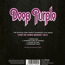 Load image into Gallery viewer, Deep Purple - Live In Long Beach 1971 back compact disc cover artwork.