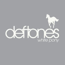Load image into Gallery viewer, This image features the album cover for "Deftones - White Pony," a CD release by the American alternative metal band Deftones. The cover is presented in a simple yet striking design with the band's name in a stylized white font, accompanied by a silhouette of a horse running.