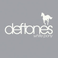 Charger l'image dans la galerie, Album cover for 'White Pony' by Deftones with a white horse silhouette on a gray background