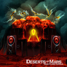 Charger l'image dans la galerie, Cover art for the album 'Deserts Of Mars - Dead Planet Exodus' featuring a red and black Martian-themed backdrop with the band's logo and a silhouette of a figure against the stormy sky.