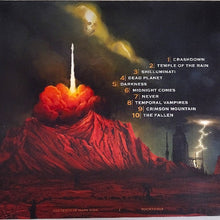 Charger l'image dans la galerie, Album cover with a volcano eruption and celestial elements, featuring a list of track names.
