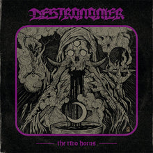 Load image into Gallery viewer, Album cover with a skull and horns design on a black background with purple text.