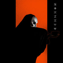Charger l&#39;image dans la galerie, A vinyl record cover featuring a black silhouette of a character with a mask on an orange background, with text in a foreign language.
