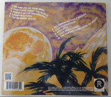 Charger l&#39;image dans la galerie, back cover of Devil To Pay - A Bend Through Space And Time showing album tracks at top with a photo of the sky, sun and a palm tree