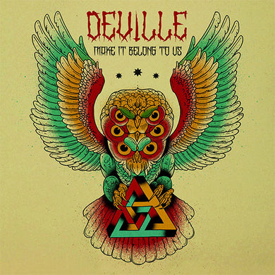 Record cover art for Deville - Make It Belong To Us featuring a stylized illustration of an owl with intricate details and colorful background.