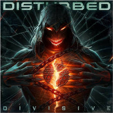 Cargar imagen en el visor de la galería, Album cover for 'Divisive' by Disturbed featuring a hooded figure with glowing eyes and chains.