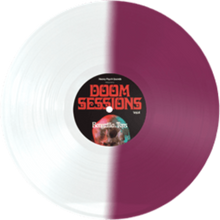 Load image into Gallery viewer, Vinyl record with a white and purple color scheme and &#39;Doom Sessions&#39; label.