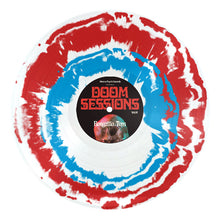 Load image into Gallery viewer, Vinyl record with red, blue, and white design on a white background