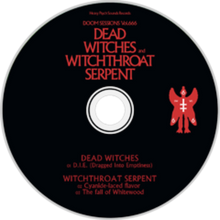 Cargar imagen en el visor de la galería, CD label for 'Dead Witches' and 'Witchthroat Serpent' with red text and a red symbol on a black background.