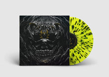Load image into Gallery viewer, Vinyl record with a black and yellow splatter design on a gray background