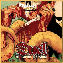 Cargar imagen en el visor de la galería, Artistic depiction of a person with a skull head and a knife, with 'Duel in Carne Personae' text.