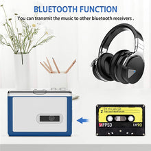 Cargar imagen en el visor de la galería, Cassette player with Bluetooth headphones and cassette tape on a white background
