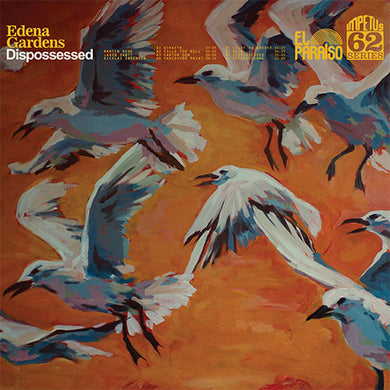Album cover with stylized birds and text on an orange background