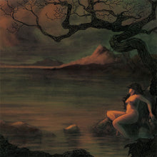 Charger l&#39;image dans la galerie, Mystical album cover art featuring a figure sitting by a lake with a tree in the foreground and mountains in the background under a dark sky.