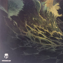 Load image into Gallery viewer, Abstract design with wavy patterns in green and brown on a dark background