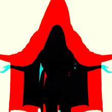 Load image into Gallery viewer, Abstract art with a black silhouette against a red and beige background