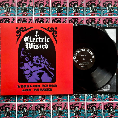 Vinyl record with 'Electric Wizard' cover and multiple copies in the background